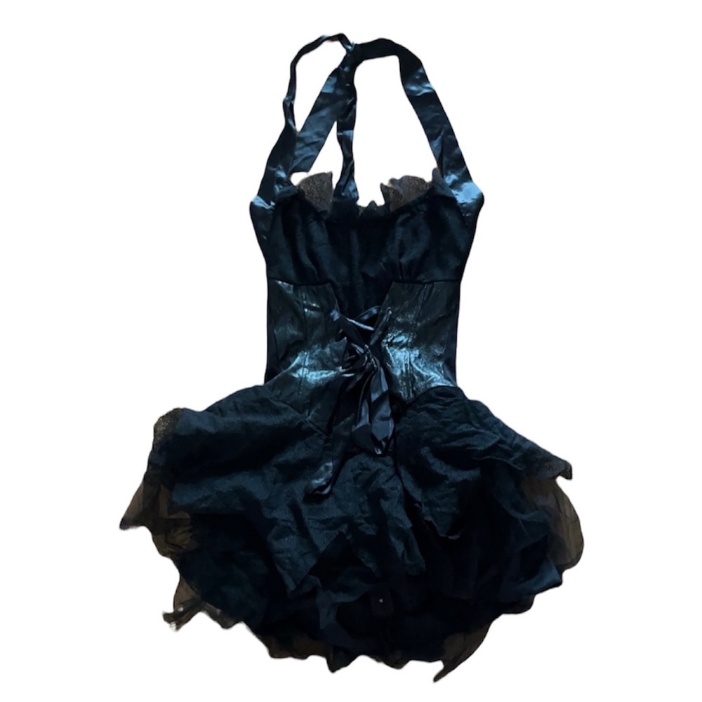 mini halter corset leather tutu dress
